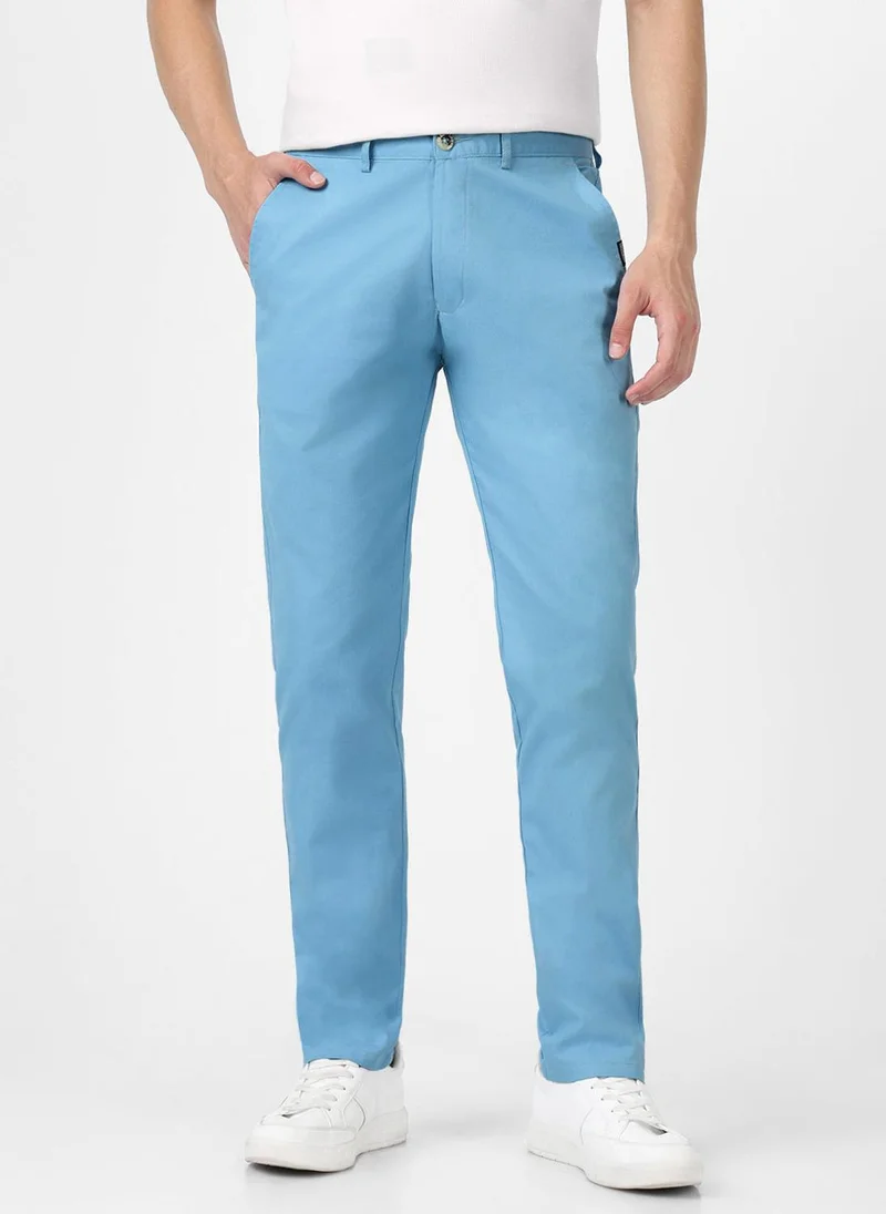 Urbano Fashion Men's Blue Cotton Slim Fit Casual Chinos Trousers